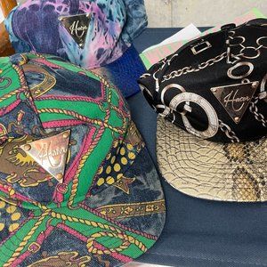 3 snapback HATER hats , jeans & faux leather fabric; tide-eye; snakeprint BUNDL